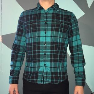 American Eagle Blue and Black plaid button down